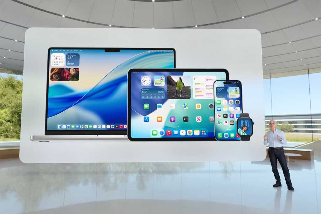 WWDC closing slide with MacBook, iPads, iPhone, and Apple Watch