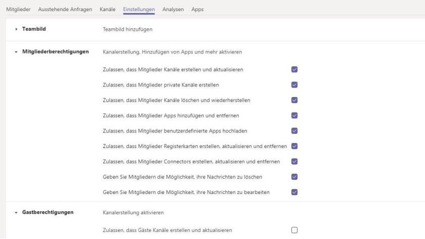 Abb.2: Die Berechtigungen von Mitgliedern in Teams-Räumen sollten von den Besitzern eingeschränkt werden.