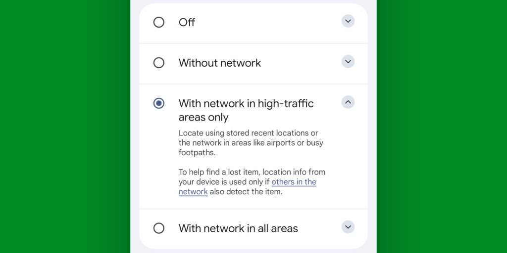 Google Find Hub Android options