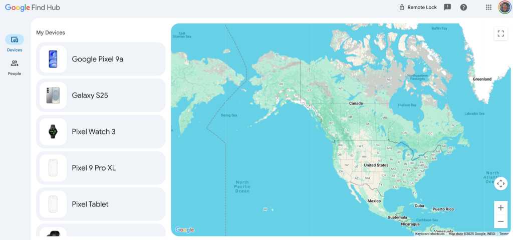 Google Find Hub website