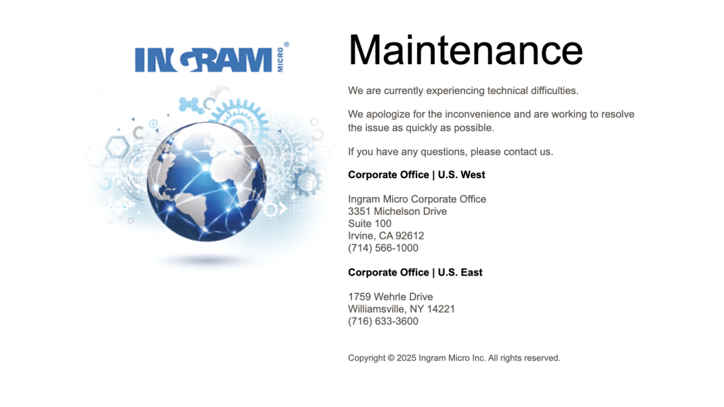 Ingram Micro website error message