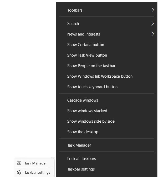 taskbar right-click menu in win11 and win10