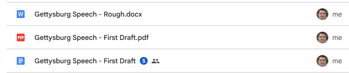 documents list - the doc in microsoft word format has a w icon