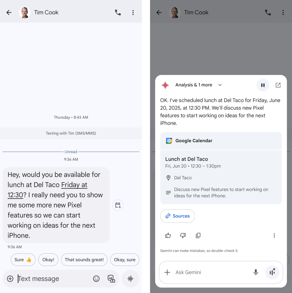 Google Gemini Android: Create calendar event