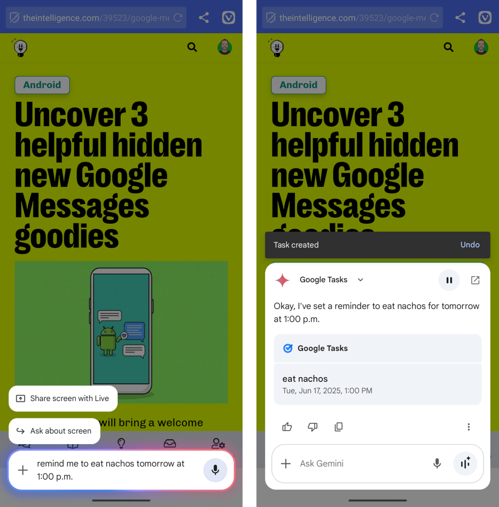 Google Gemini Android: Set reminder