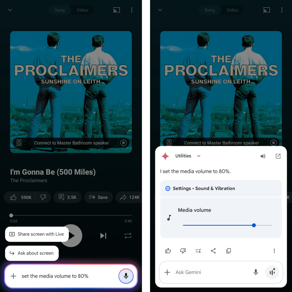 Google Gemini Android: Set volume