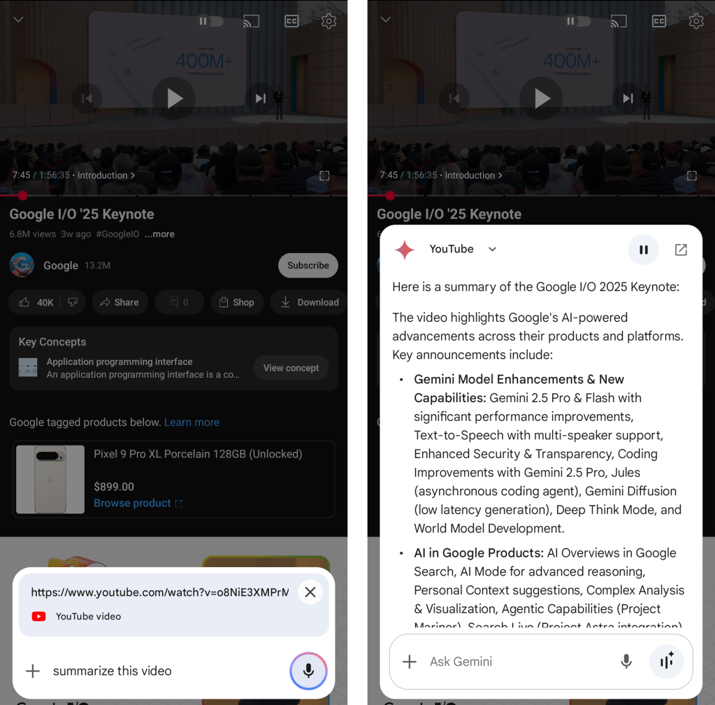 Google Gemini Android: Summarize video