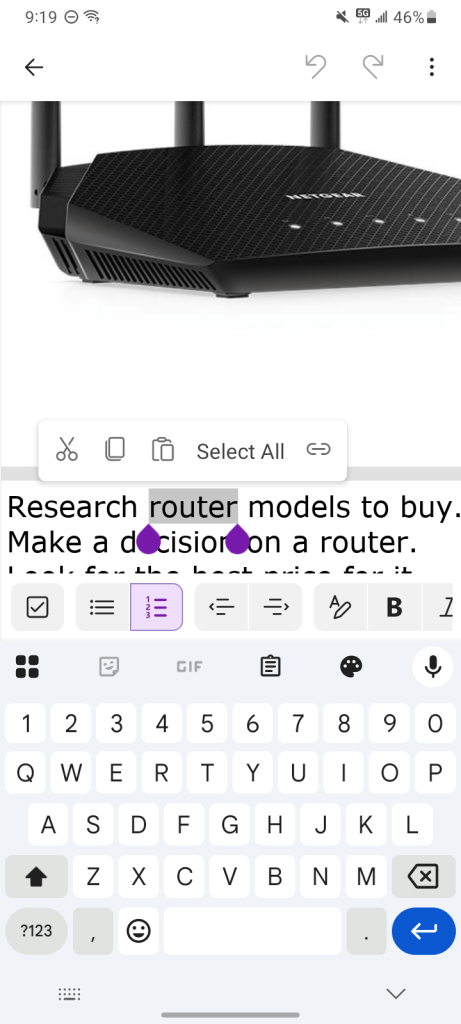 text formatting toolbar in android onenote app