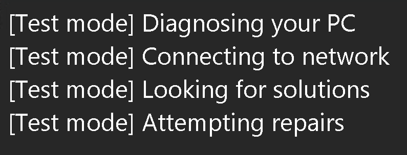 screenshot of four stages that qmr test mode goes through